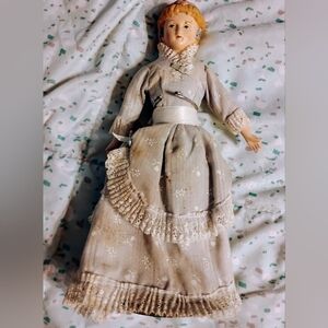 Vintage Little Porcelain Doll with Stand